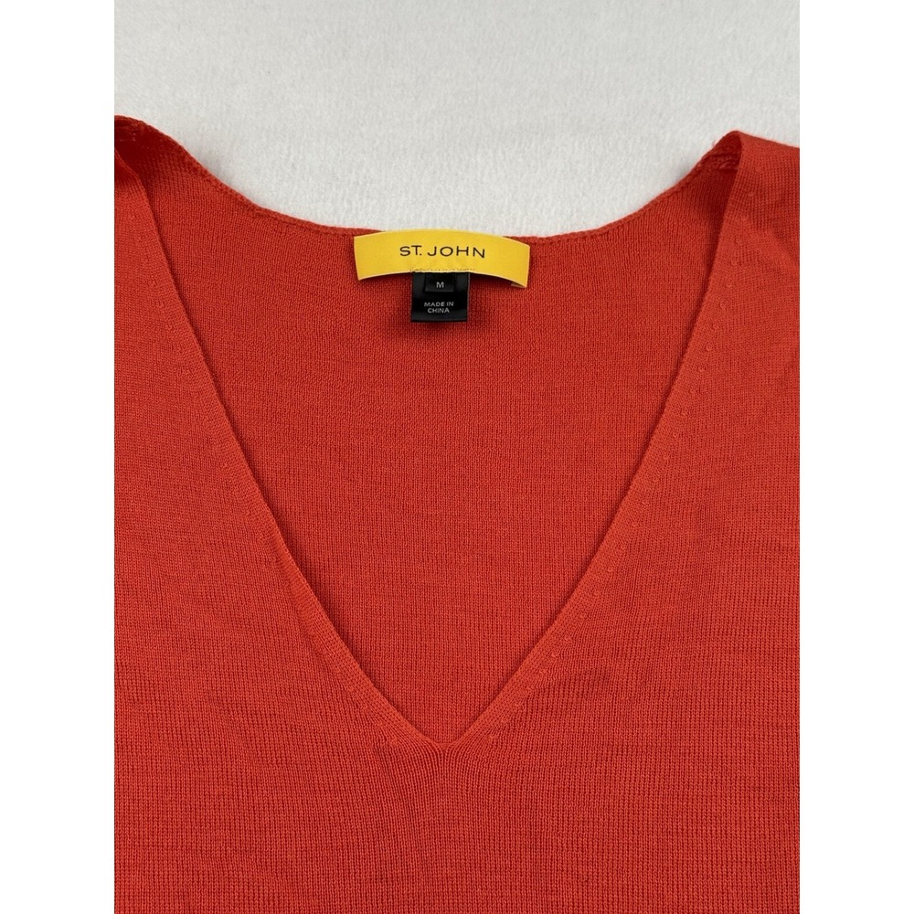 St John Orange V Neck Top Sleeveless Tank Sweater Knit 100% Wool Size M - Picture 2 of 10